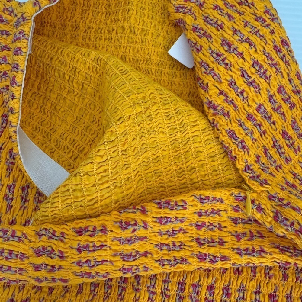 J.Crew Smocked Midi Skirt Yellow Floral Boho Flounce Hem Size 4 NWT - Picture 8 of 10